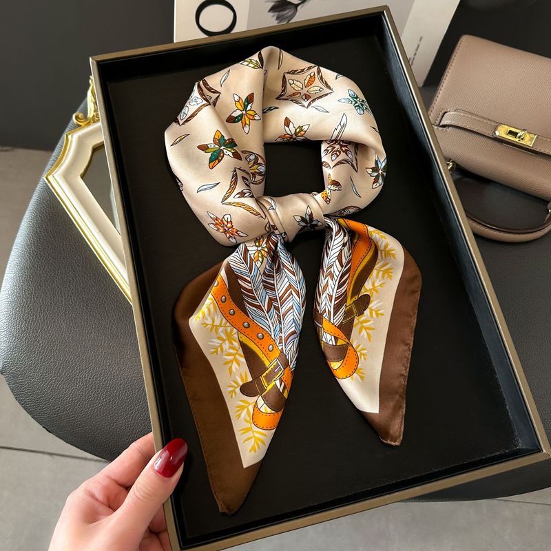 New Silk scarf women's fashionable all-match high-grade small square scarf neck scarf spring and autumn retro scarf tie bag