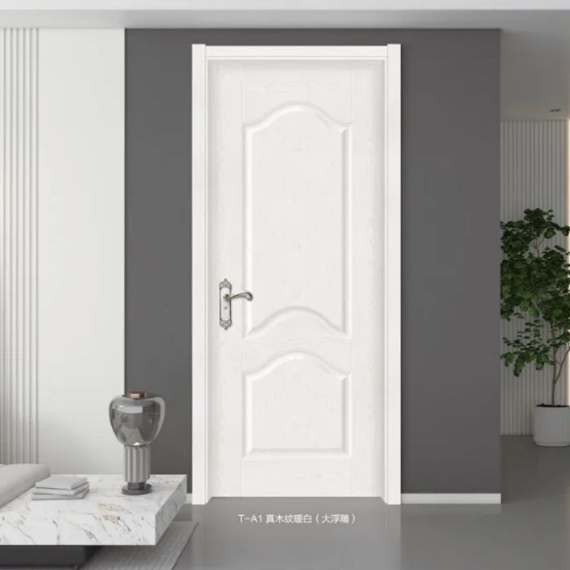 Puerta del dormitorio Puerta de la habitación de madera maciza multicapa sin pintura Aislamiento acústico interior Juego de lujo ligero Protección ecológica y ambiental Puerta de madera maciza francesa image 3