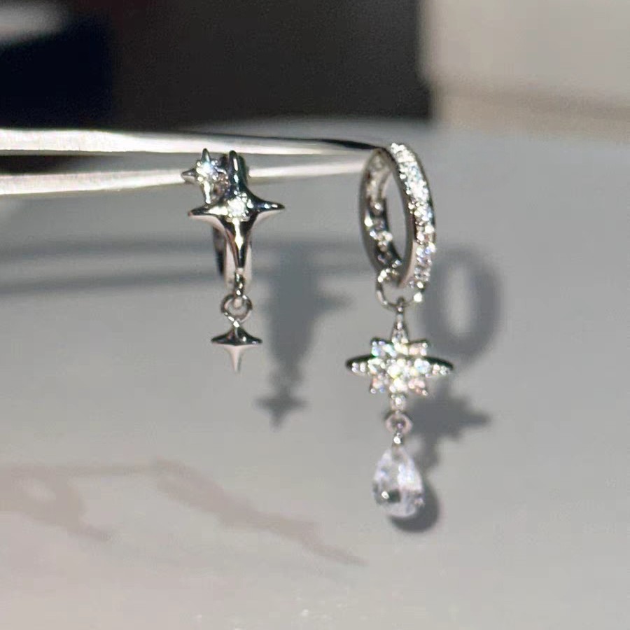 Dynamic and Playful Full-Diamond Sparkling Earrings, Star Hoop Earrings, Starburst Water Drop Zircon!