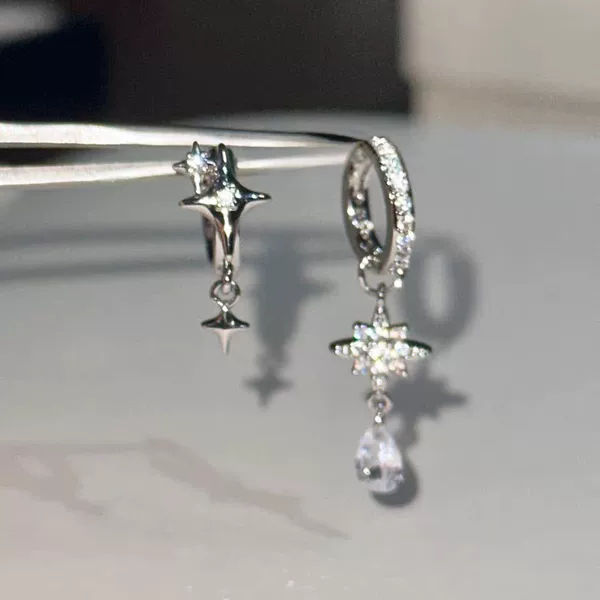 Dynamic and Playful Full-Diamond Sparkling Earrings, Star Hoop Earrings, Starburst Water Drop Zircon!