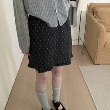 点点碎花设计感修身显瘦木耳花边百搭毛呢半身裙子女2025秋冬新款
