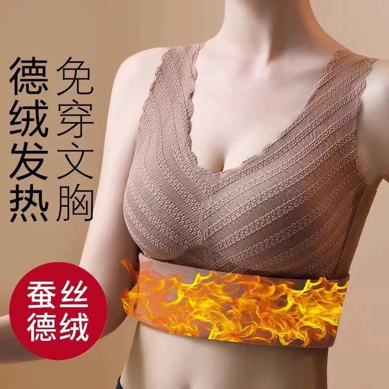  Velvet keep warm underwear, base bra, T-shirt, V-neckline, increased thickness