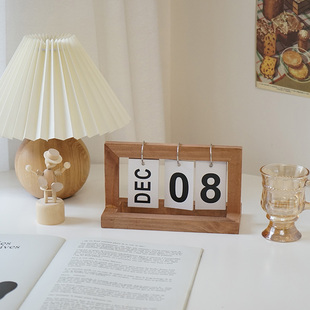 Wooden Ins-Style Desk Calendar 2024 Calendar Small Ornament Desktop Flip Luxury Office Creative for Graduate and College Entrance Exams