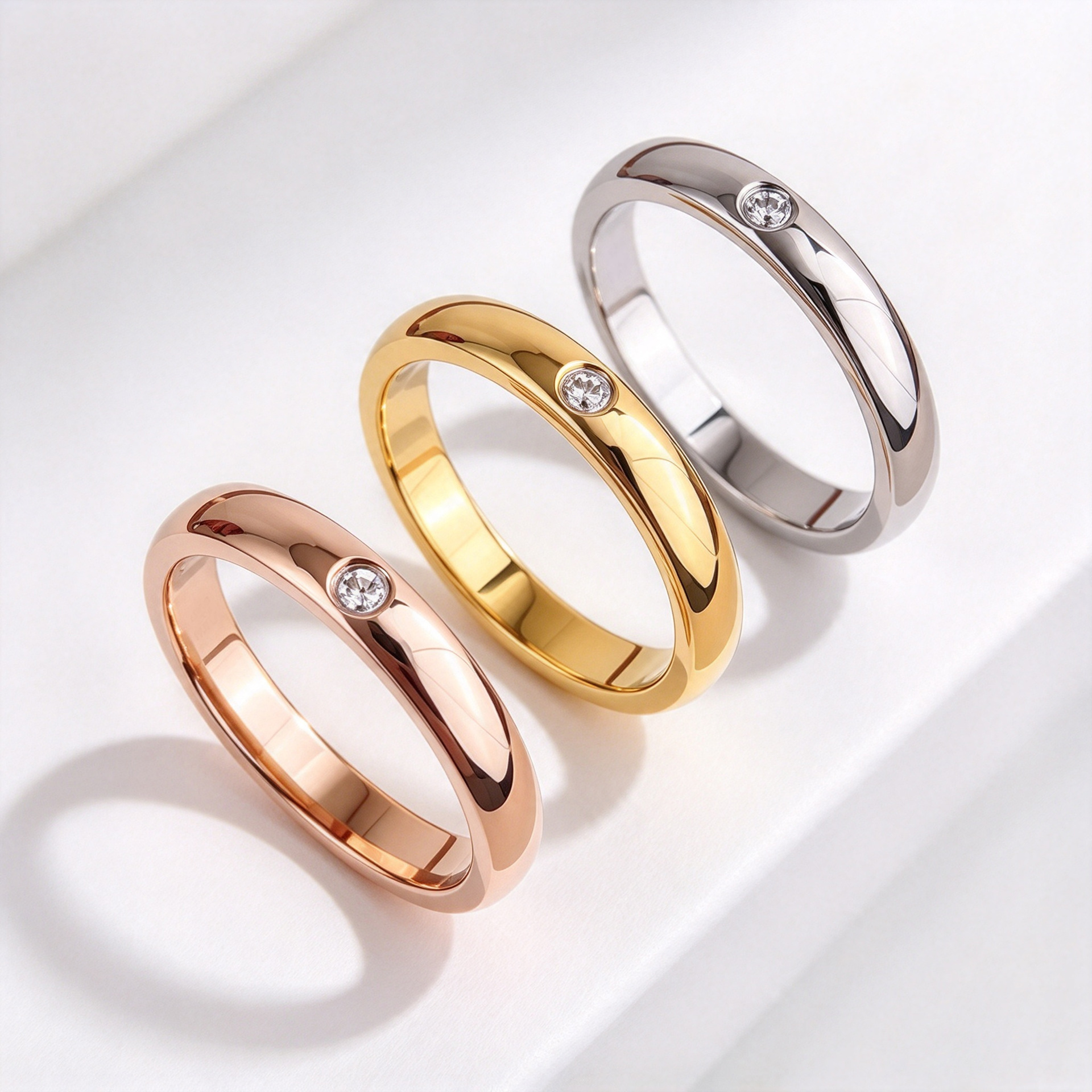 Fashionable and Minimalist Smooth Single Zircon Ring, Stainless Steel Ring for Women, Niche High-End Design, Plain Band Index Finger Ring
