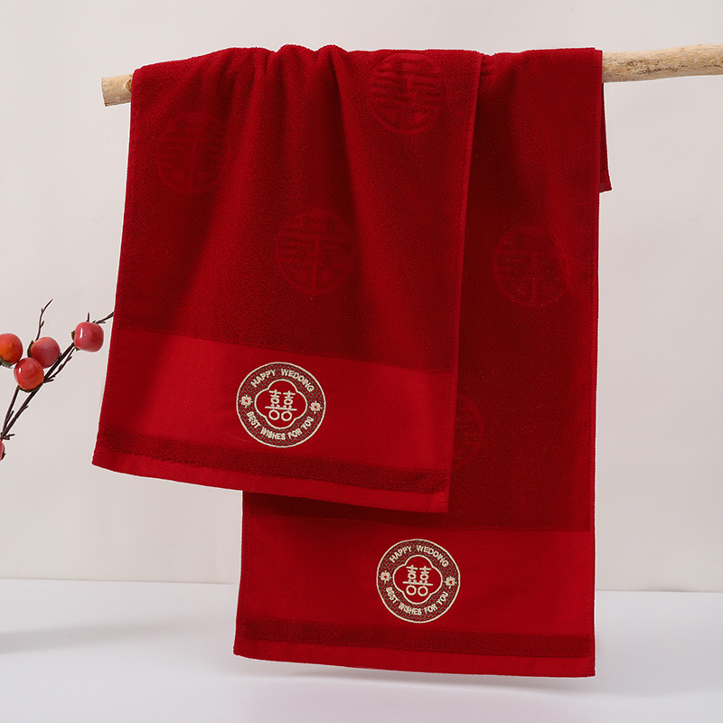 Бордовое бамбуковое хлопковое полотенце с широкой цветочной вышивкой