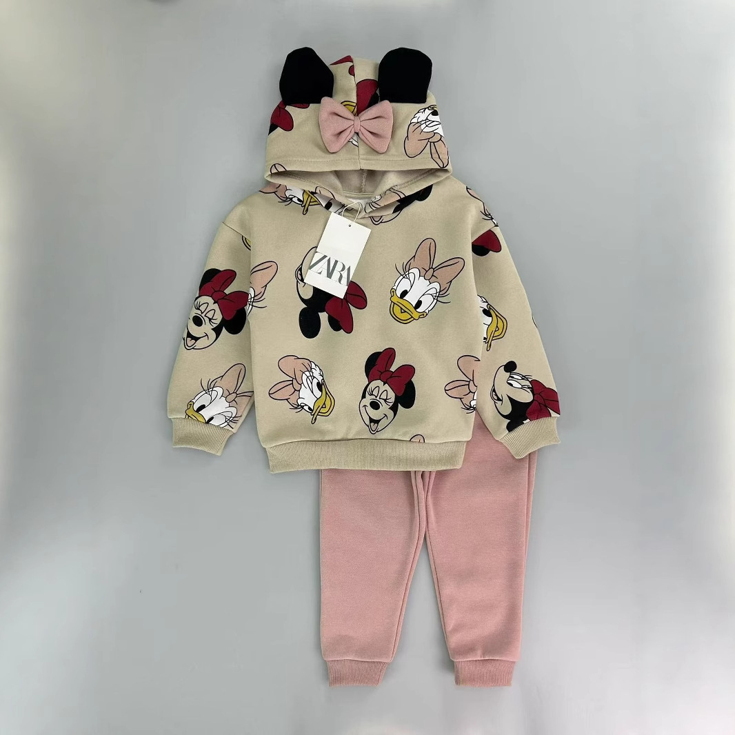 2025跨境批发童装动漫中小童黛西薄绒卫衣套头衫春秋冬女童两件套