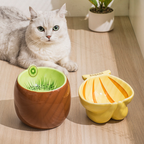 Cat Bowl with Neck Support to Prevent Spilling, Ceramic Pet Supplies Bowl for Cats and Dogs, Slanted Mouth Large Capacity Water Bowl and Food Tray