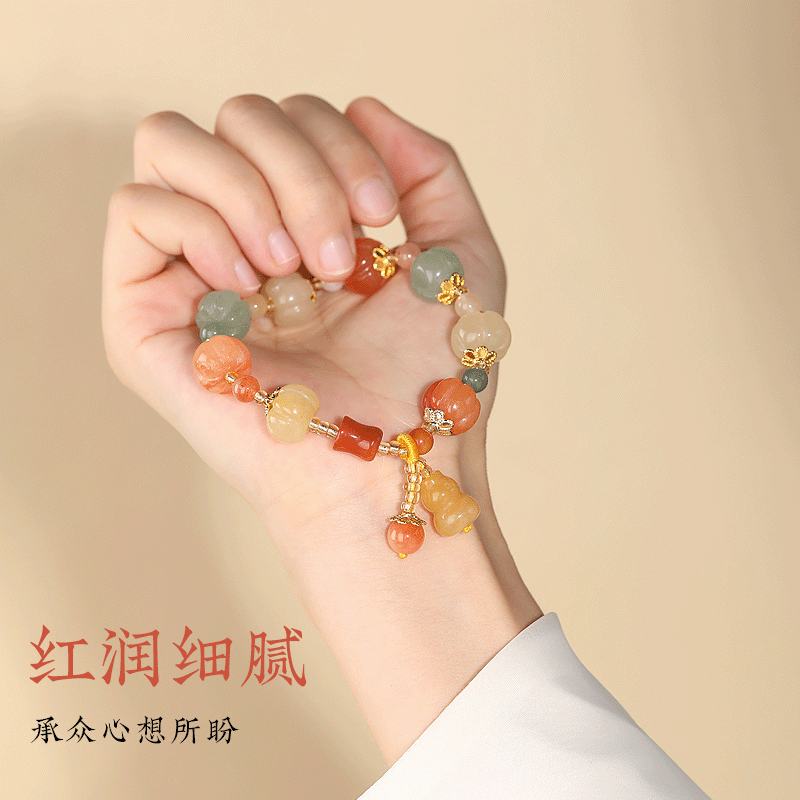 女性用天然金翡翠カボチャブレスレット、白翡翠菩提カボチャ仏珠ブレスレット、男性用干支年ギフト|undefined