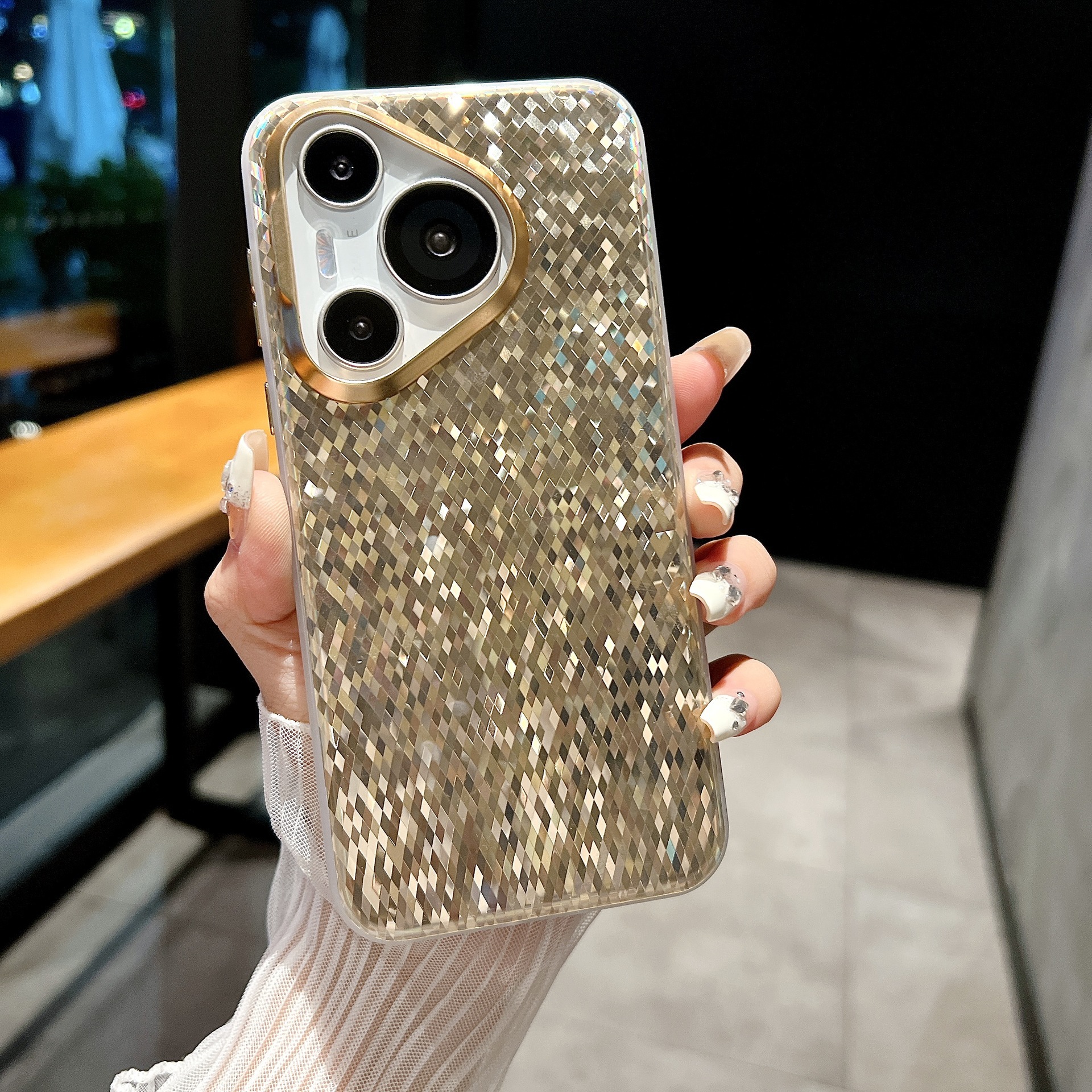 Lentejuelas de diamantes de alta gama de lujo ligero para la carcasa del teléfono móvil Huawei Pura70Pro Mate70Pro pareja 60/70