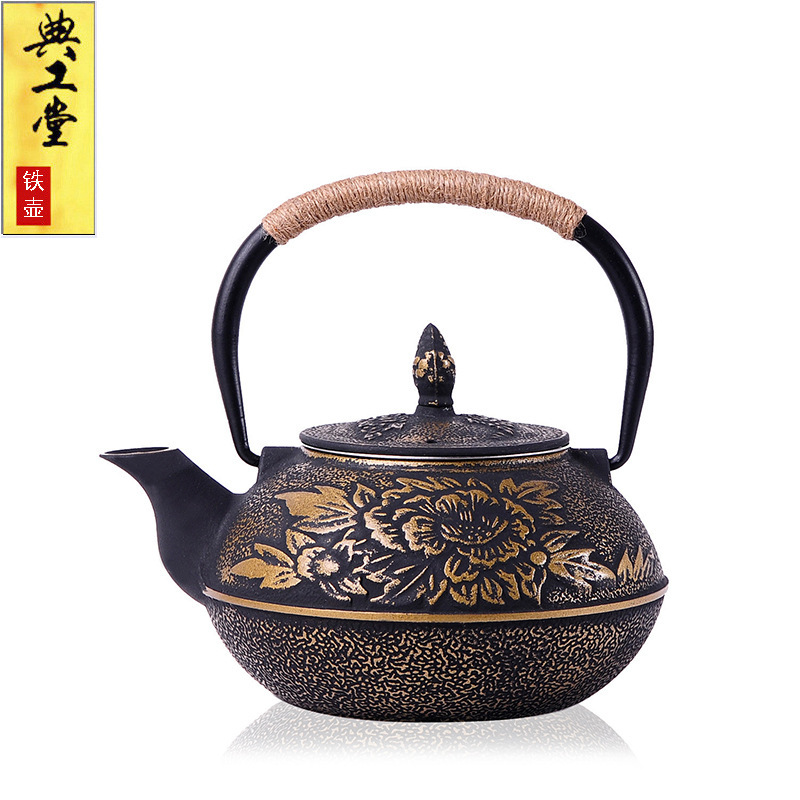 Diangtang iron pot Japanese cast iron pot peony teapot boiling teapot pig iron pot uncoated tea set factory wholesale