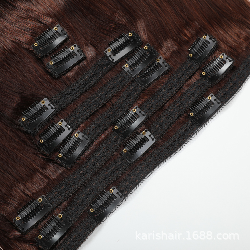 4 # conjunto de piezas de pelo recto marrón de 8 120g clip en cabello humano verdadero cabello humano peluca clip de pelo