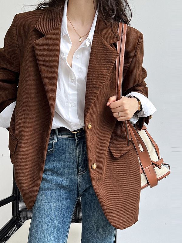 Chaqueta de pana para mujer, estilo coreano, corte holgado