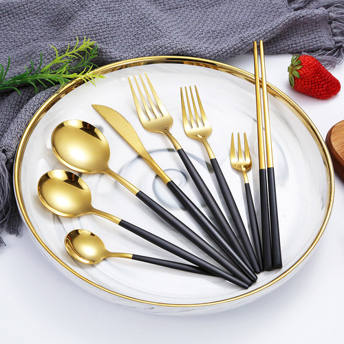 Cross-border 304 stainless steel tableware Portuguese knife and fork Western food tableware set steak knife fork spoon chopsticks wholesale