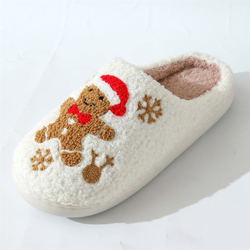 Winter Schneeflocke Lebkuchen Baumwolle Hausschuhe Damen Indoor rutschfeste Hausschuhe_voghion.com