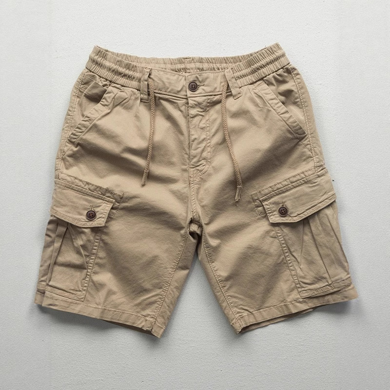 Elastic Waist Twill Cargo Shorts Men's Summer New Casual Shorts Mid-Length Thin Pants Trendy Elastic Waist Twill Cargo Shorts Men's Summer New Casual Shorts Mid-Length Thin Pants Trendy