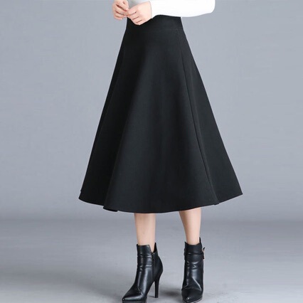 Pocket Spring and Autumn High-Waisted Slimming Large-Sleeve Skirt Casual Women's Skirt Versatile Medium-Length Skirt Base Skirt Trendy