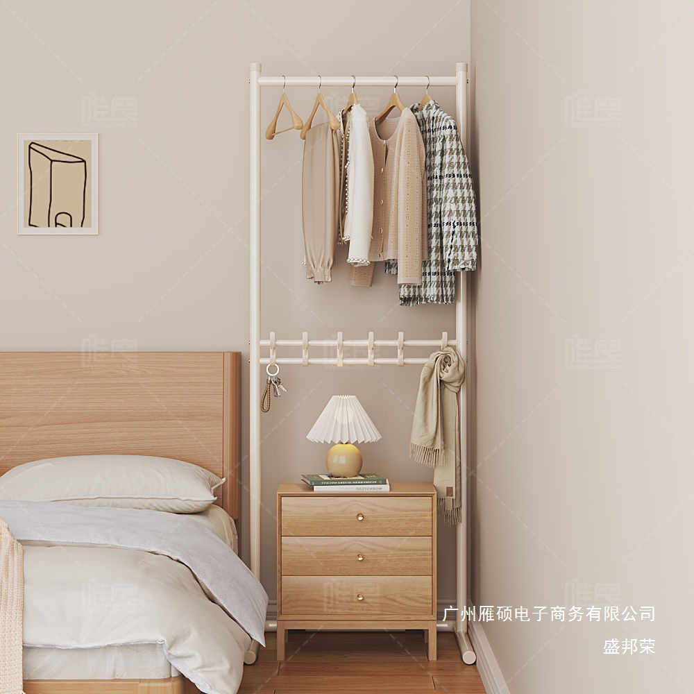 Factory Direct Sales Clothes Hanger Floor-Standing Bedside Clothes Hanger Vertical Clothes Rod Coat Rack Dormitory Living Room Combination Rack Narrow Doorway