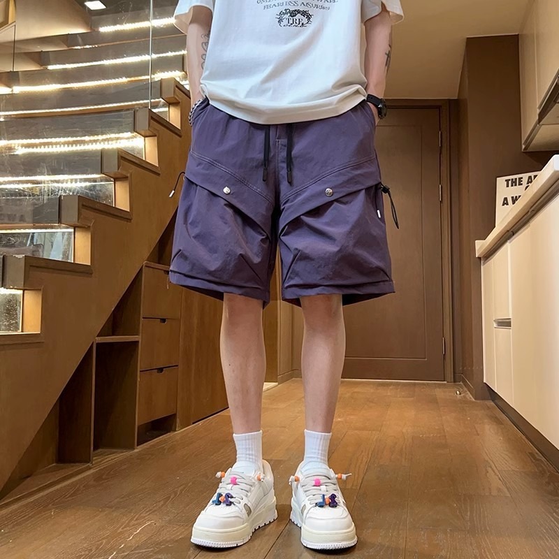 Men's Summer Thin American-Style Trendy Cargo Shorts with Large Pockets, Outdoor Functional Five-Point Sports Shorts Cross-Border