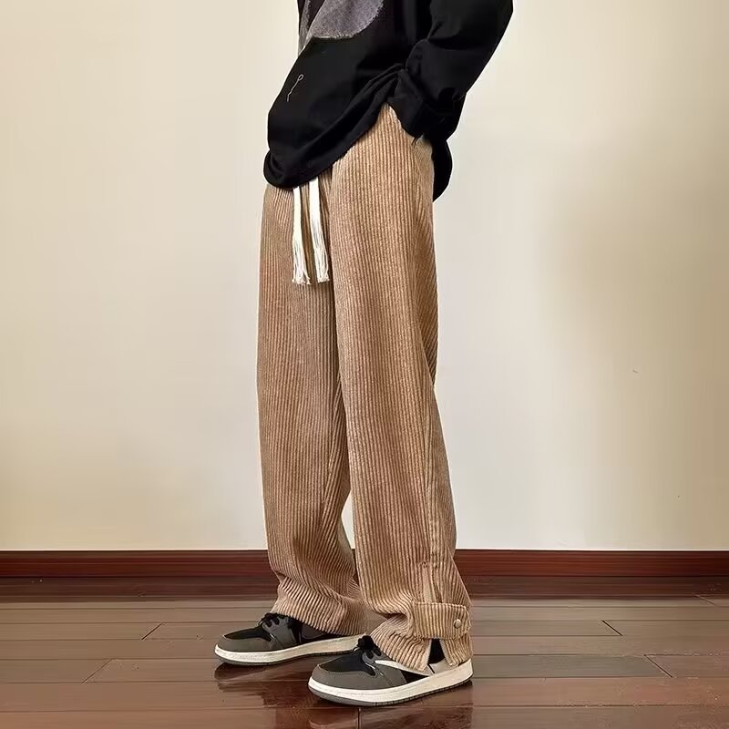 灯芯绒卫裤男女秋冬季宽松直筒阔腿裤男生潮牌高街垂感休闲长裤子