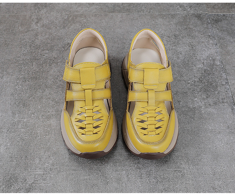 Sandal nữ quai chữ V bọc mũi da bò thật đế dày chống trượt — màu be chi tiết 14