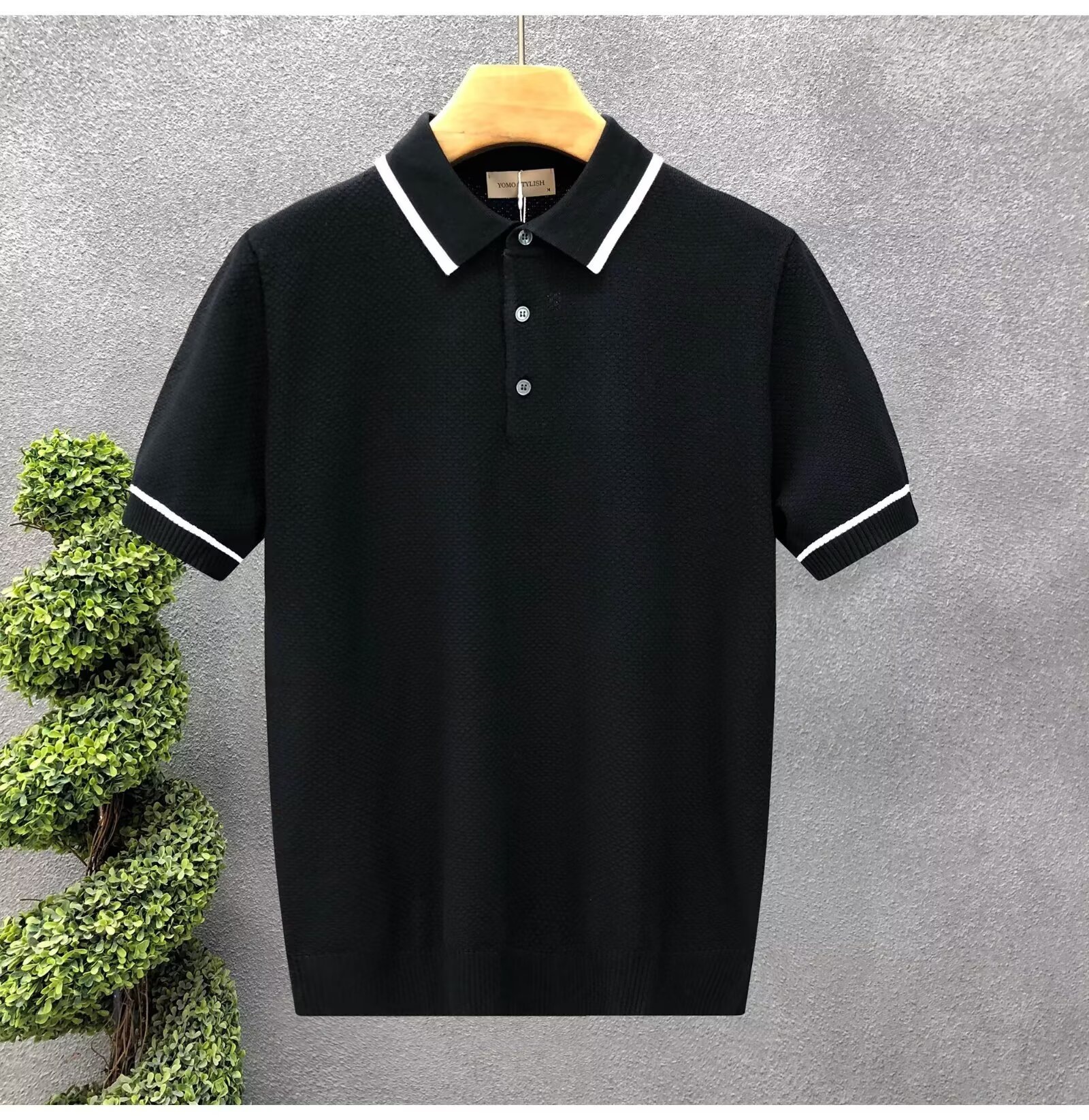 Men's Breathable Knit Polo Shirt With Contrast Collar, Casual Business Short Sleeve Top For Summer, Comfortable Loose Fit T-Shirt_viptrois.com