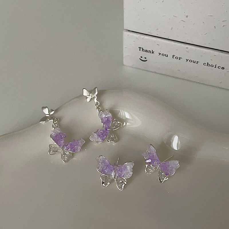 Matte purple universal elegant earrings with zircon