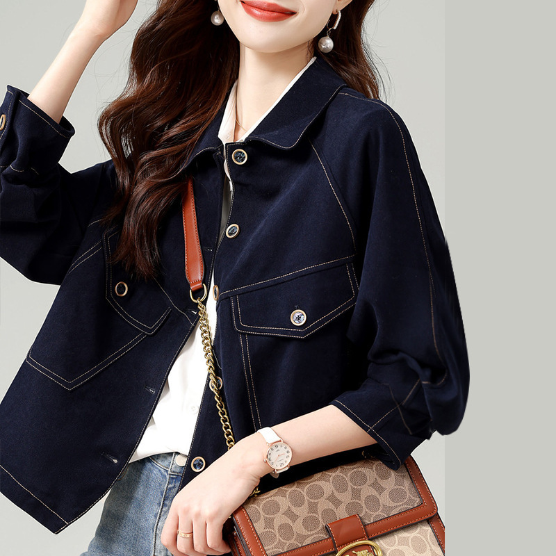 in stock 2024 Autumn New Fashion Retro Imitation Denim Washing Water Korean Style All-match Slim-fit Short Jacket Coat