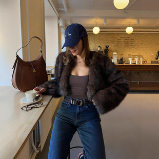 short faux fur jacket �̿���ɫ��Ƥ���·������h��ëë����Ů�b