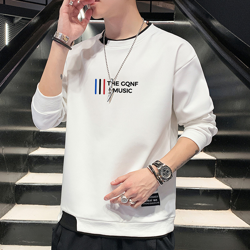 Suéter de cuello redondo para hombres primavera y otoño nuevo estilo americano casual camiseta de manga larga marca de moda masculina suelta camiseta de base grande