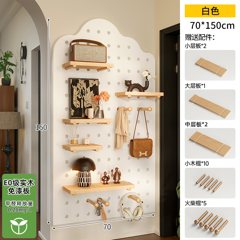 Hoyo de madera de color nuez hoyo tablero estante de madera sólida pared de modelado puerta de entrada de la casa pared detrás de la decoración estante de exhibición