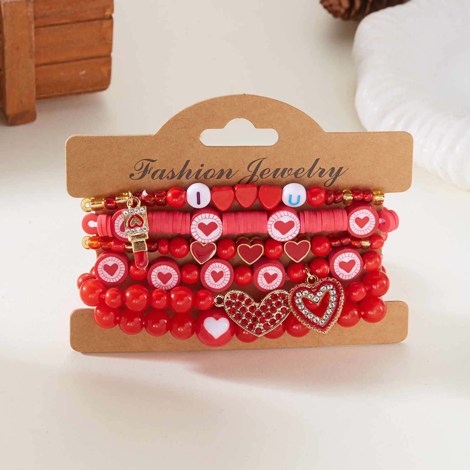 Heart Beaded Bangle Set For Girls European Style Fashion Jewelry_voghion.com