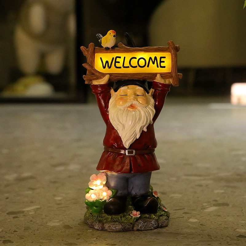 Transfronterizo jardín enano adornos al aire libre patio césped elfo tarjeta de bienvenida luz nocturna resina artesanía Decoración