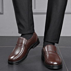 Autumn/Winter Fleece Lined Men's Slip-On Casual Leather Shoes, Soft Leather, Versatile Business Casual Shoes, Warm Cotton Shoes