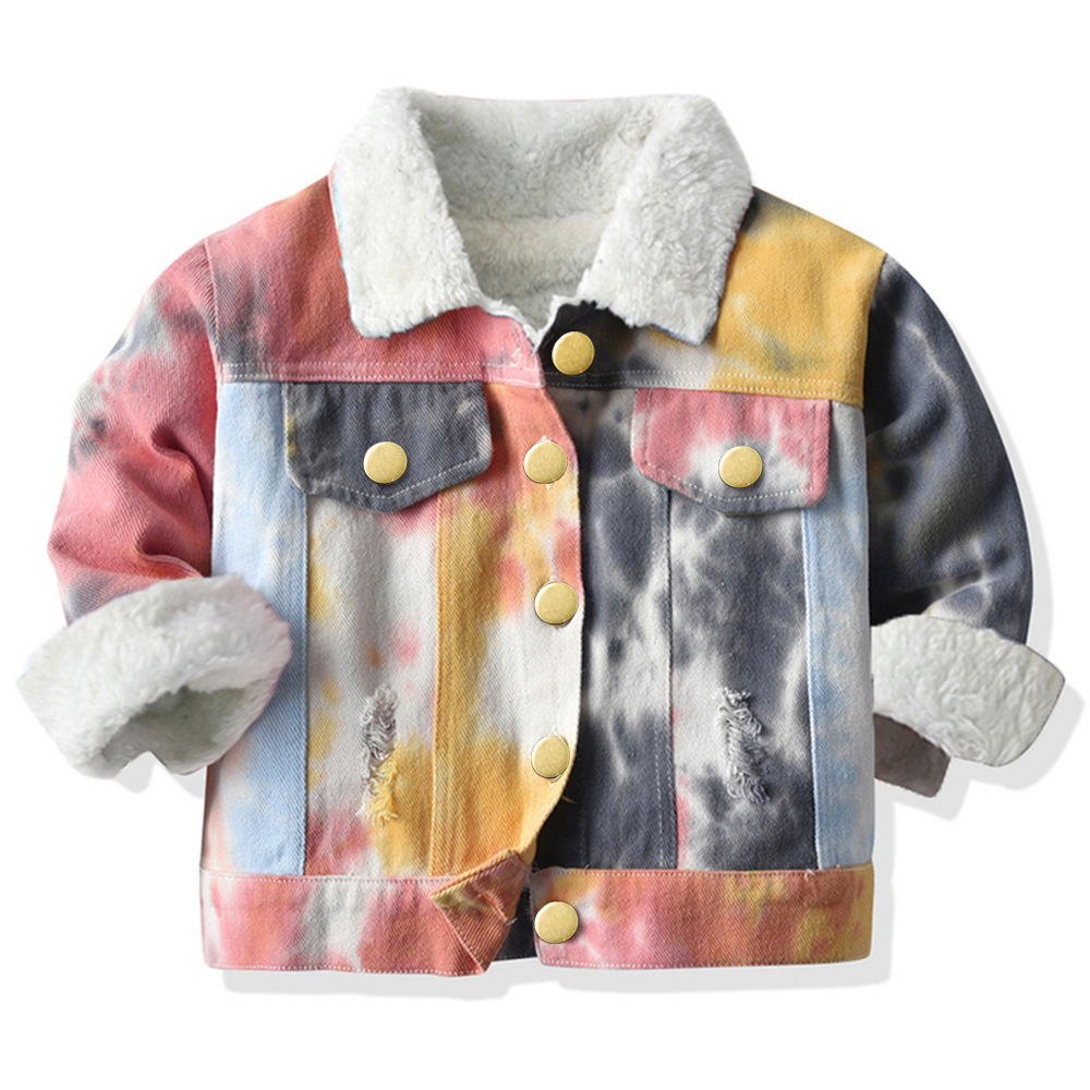 Pantalones largos, tops para niños, solapa, botonadura simple, manga larga, chaqueta de mezclilla teñida anudada, comercio exterior, camisa casual de todo fósforo
