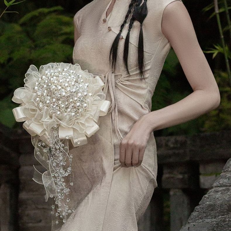 珍珠新娘手捧花闺蜜结婚礼物婚纱影楼拍照道具定作手工材料包热销|undefined