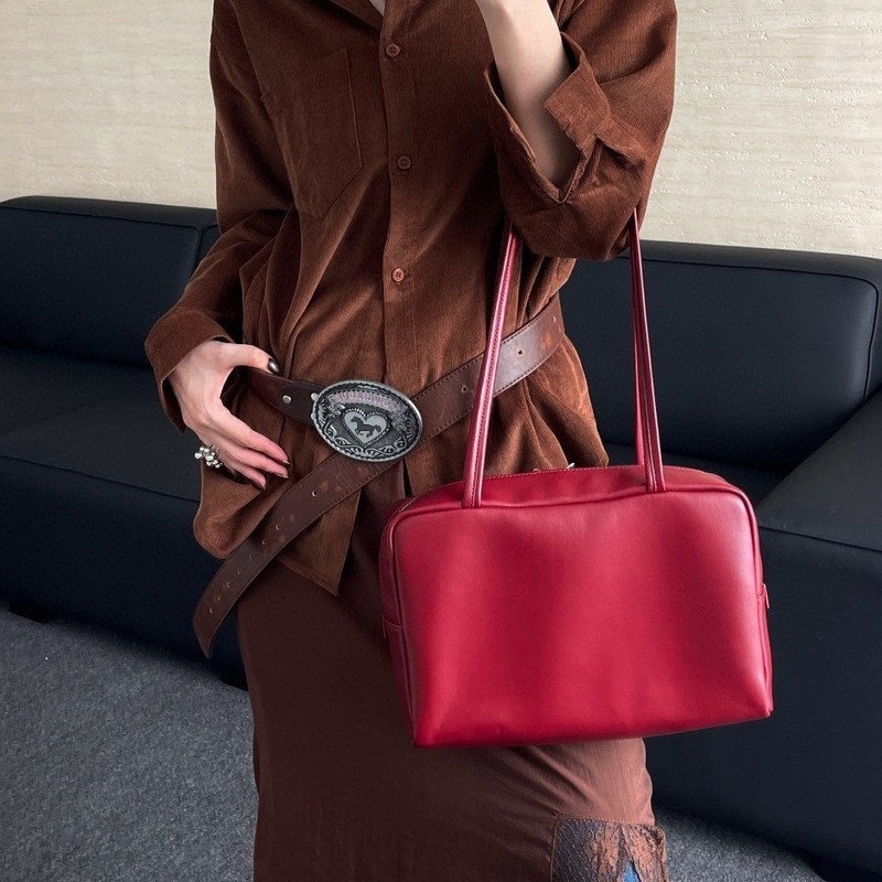 秋冬搭配小众复古羊皮公文包真皮女包2025新款大容量百搭单肩手提|undefined