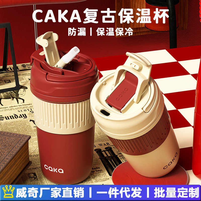 caka保温カップ ポータブル ダブルドリンク 保温保冷 コーヒーカップ クリスタル磁器保温カップ 316コーヒーカップ 高品質|undefined