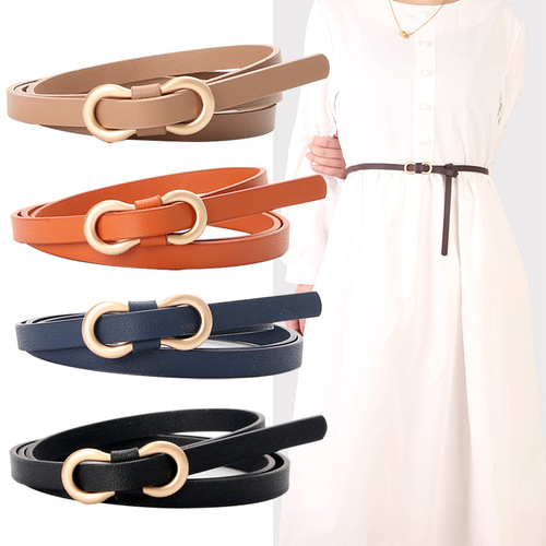 New style women's belt, simple 8-shaped buckle, versatile shirt dress, narrow belt, non-hole PU decorative thin belt