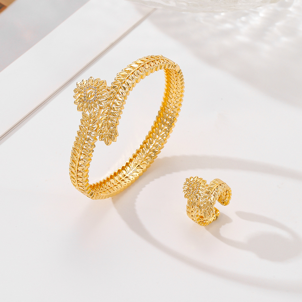 Europa y los Estados Unidos explotaron selecciones transfronterizas juegos de joyería mujeres nuevas pulseras de piedra de bronce anillo de boca viva dos juegos de joyería