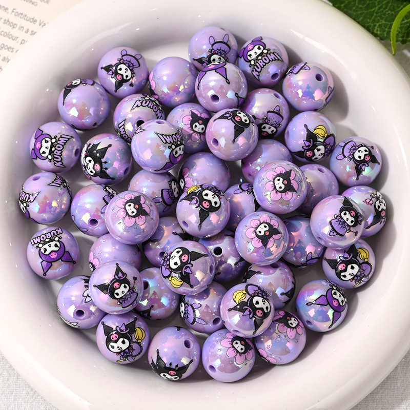 16mm Round Beads Cartoon Kuromi Printed Beads DIY Phone Chain Beaded Pen Key Chain Bag Chain Jewelry Accessories 16mm Round Beads Cartoon Kuromi Printed Beads DIY Phone Chain Beaded Pen Key Chain Bag Chain Jewelry Accessories