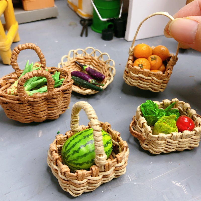 re-ment  Play house Toys 1: 12 Mini Basket Dollhouse parts Miniature manual make Paper rattan Basket