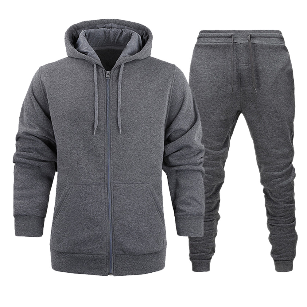 Herren-Set aus gebürstetem Stoff mit Kapuzenpullover und Strickjacke, Reißverschluss, lässig, Herbst/Winter, europäische Größen_voghion.com