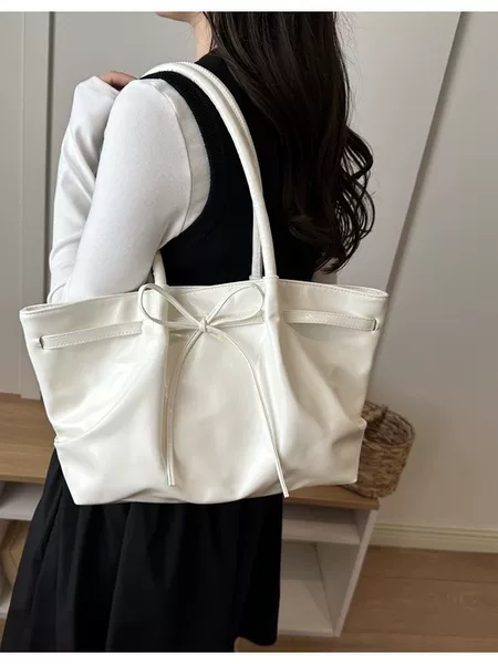 Fashionable and gentle style bowknot tote bag for women, simple retro large-capacity commuter handbag, versatile shoulder bag for women