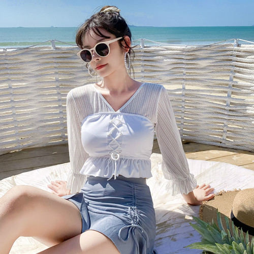 2024 new swimsuit female fairy split two-piece skirt style hot spring girl student conservative slimming belly-covering swimsuit