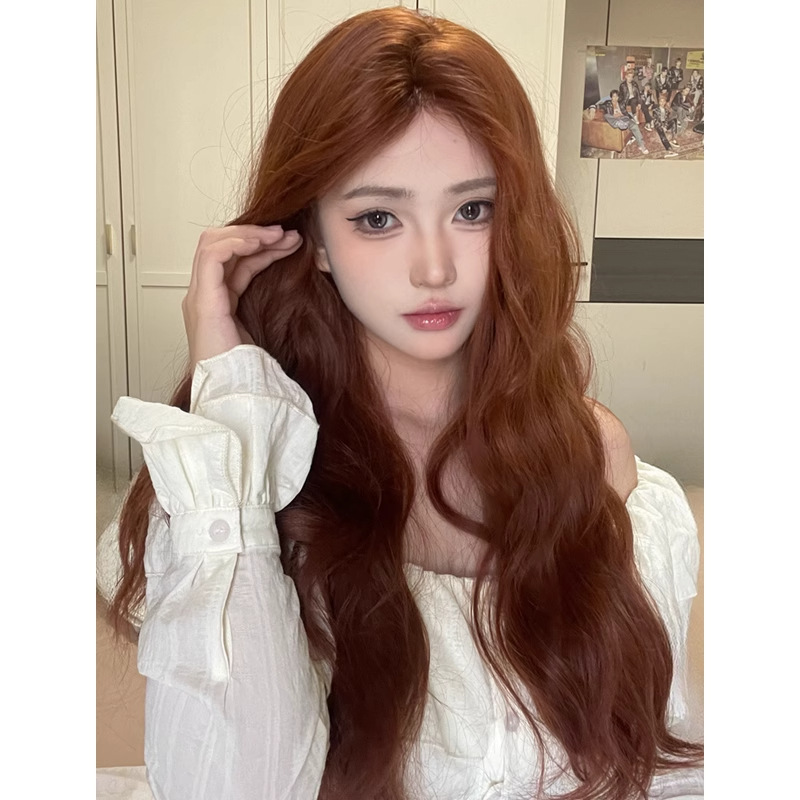 网红假发焦糖棕中分假发女长发波浪羊毛卷长卷发自然假发套全头套|undefined