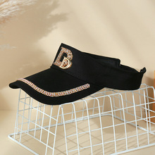 夏季水钻空顶帽子时尚小香风遮阳帽法式风太阳帽户外亮丝女防晒帽