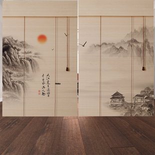 Landscape Print Bamboo Curtain Roller Blinds Curtain Entrance Background Decoration Partition Blackout Chinese Tea Room Artistic Conception