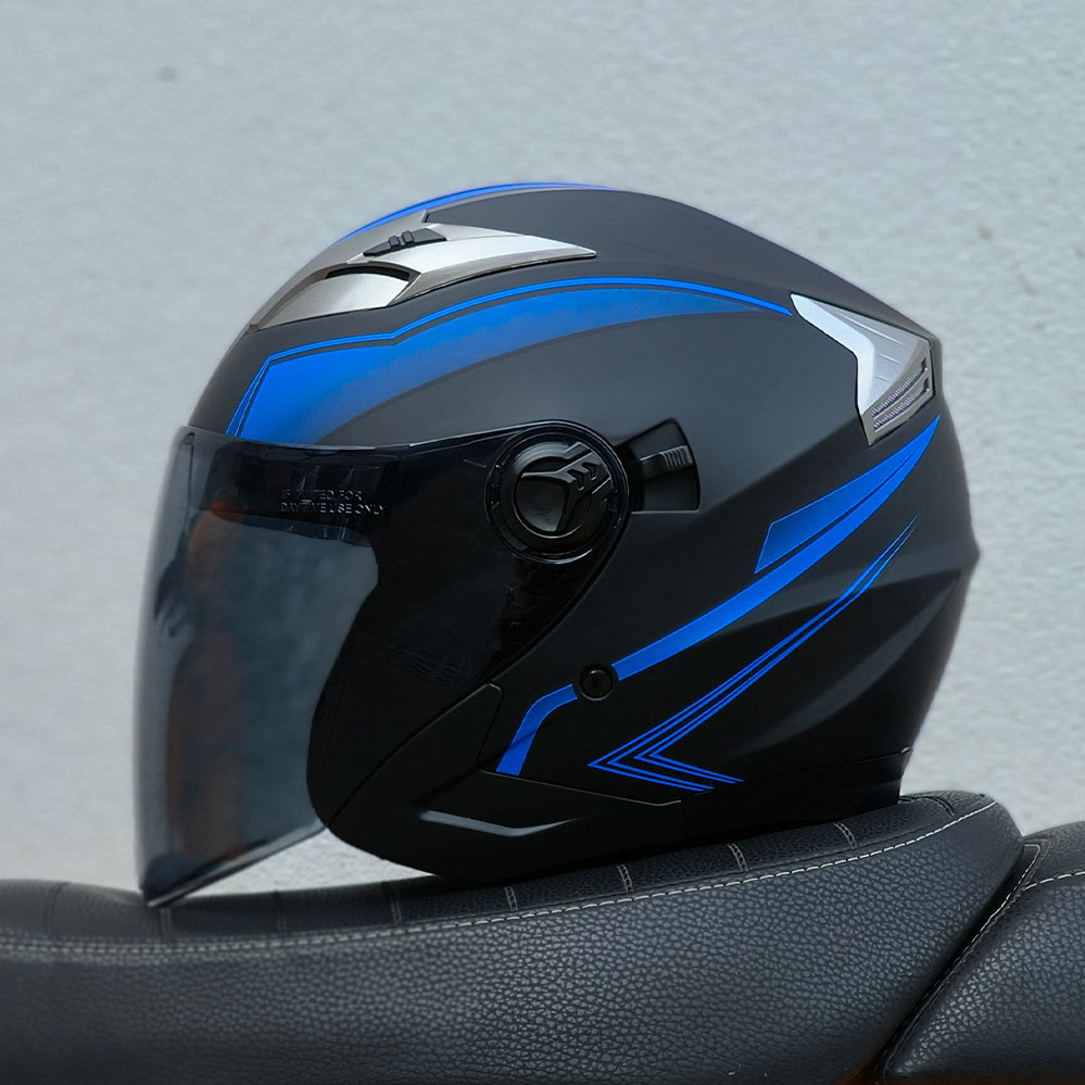 Motosiklet kaskı (dəbilqə), Motuoche Double Visor - blue-line-tea-color-lens-m57-58
