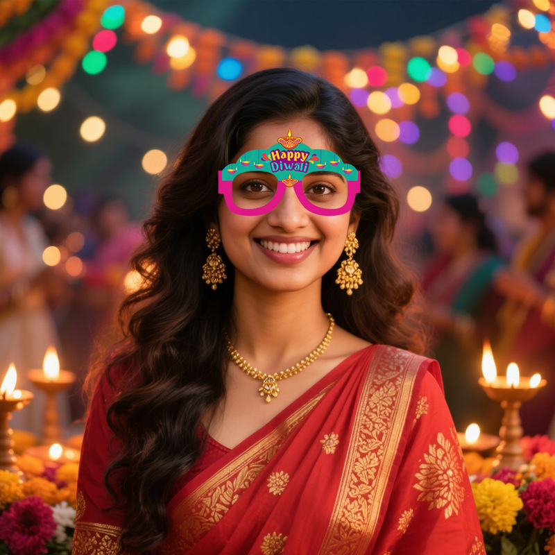 新品印度排灯节派对装饰纸质眼镜 HAPPY DIWALI 拍照道具批发定制|undefined