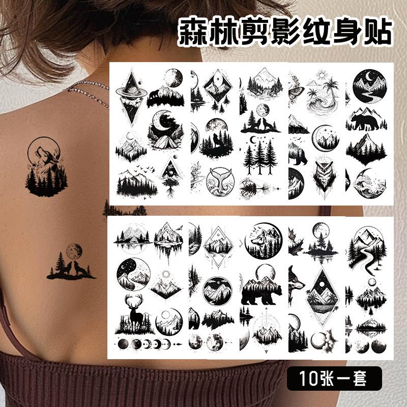 10 Pieces of Forest Silhouette Tattoo Stickers, Cute Animal Party Decorations for Face, Collarbone, Arm, Shoulder, High Aesthetic Value